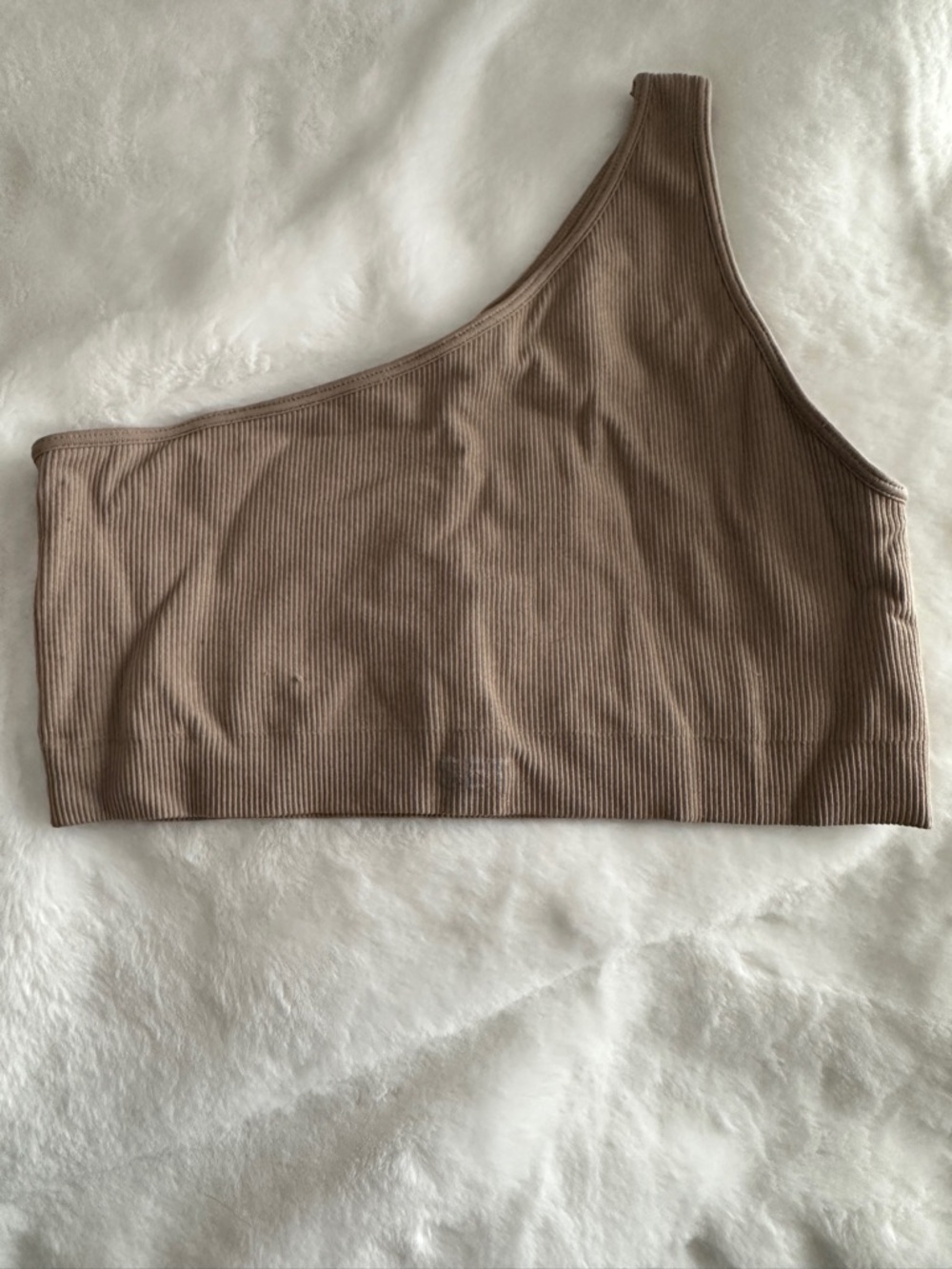 SET Active Ribbed One-Shoulder Crop Top - Taupe